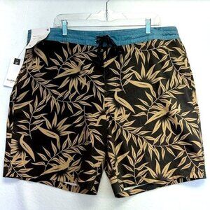 Goodfellow & Co Mens Board Shorts Leaf Print Size 42 Black Tan New